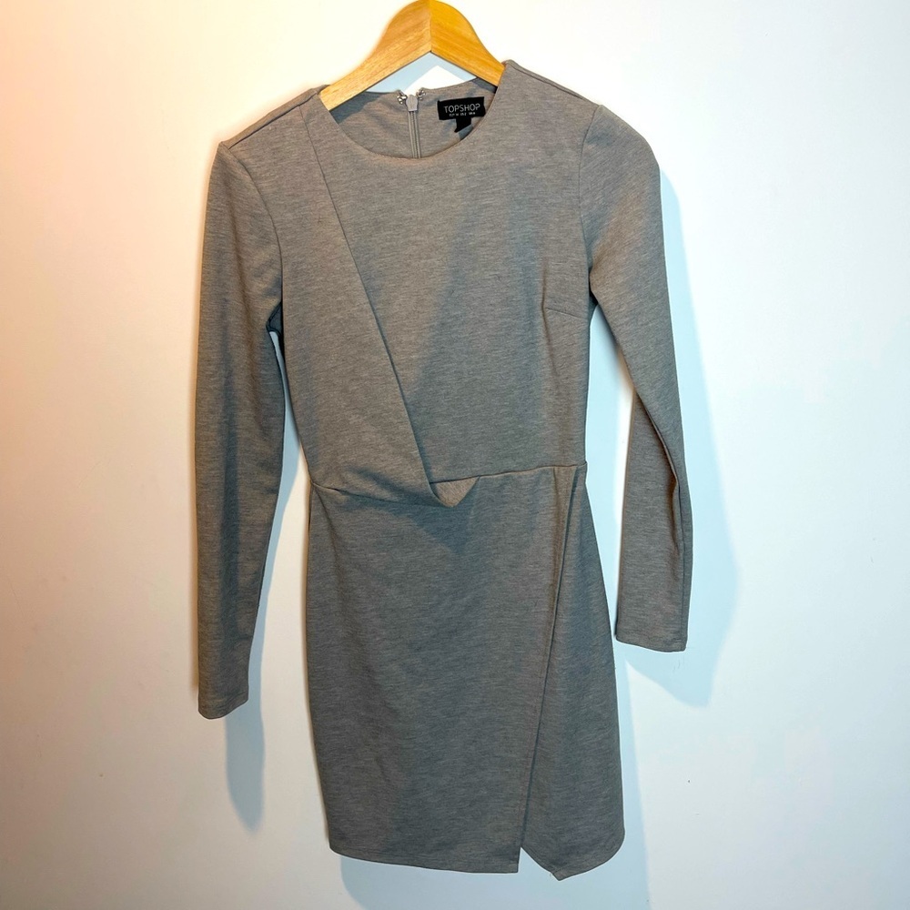✨GORGEOUS✨ Woman Topshop Grey Long Sleeve Dress Knot Detail - size 2